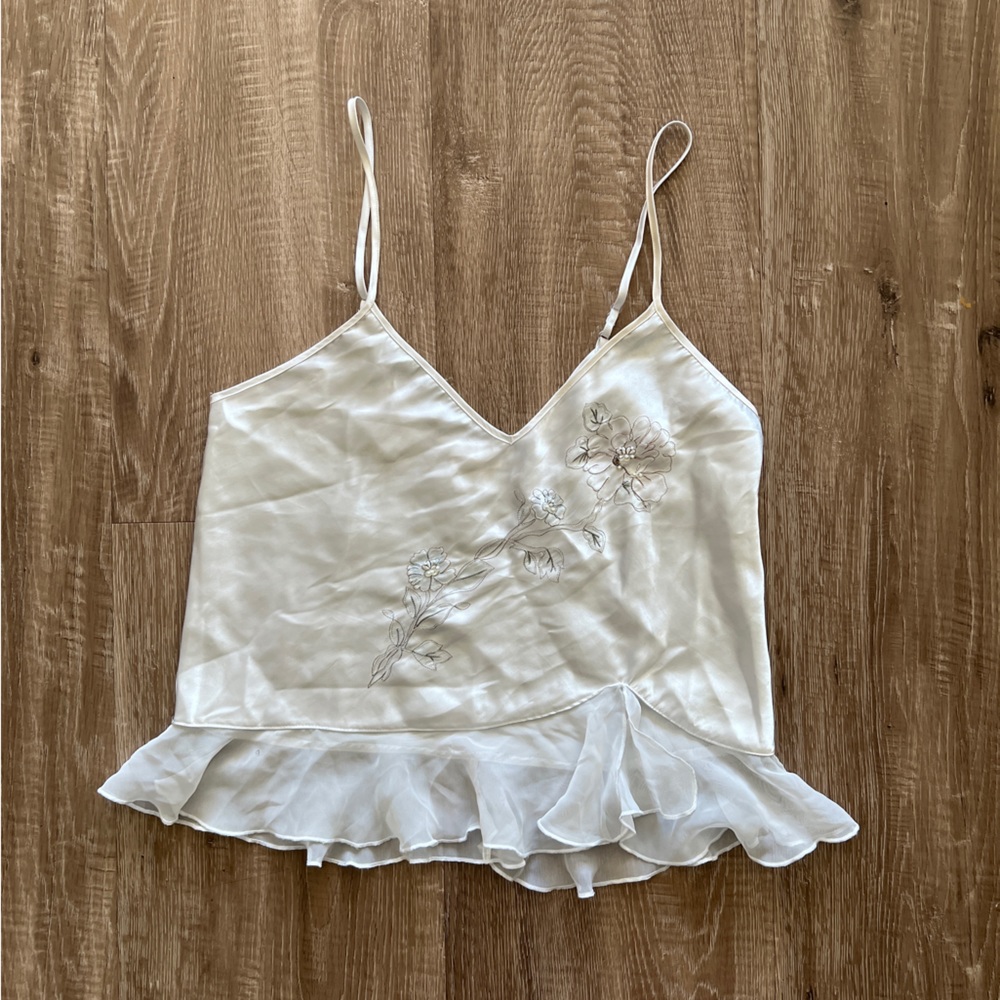 Floral Hand Stitched Satin Top